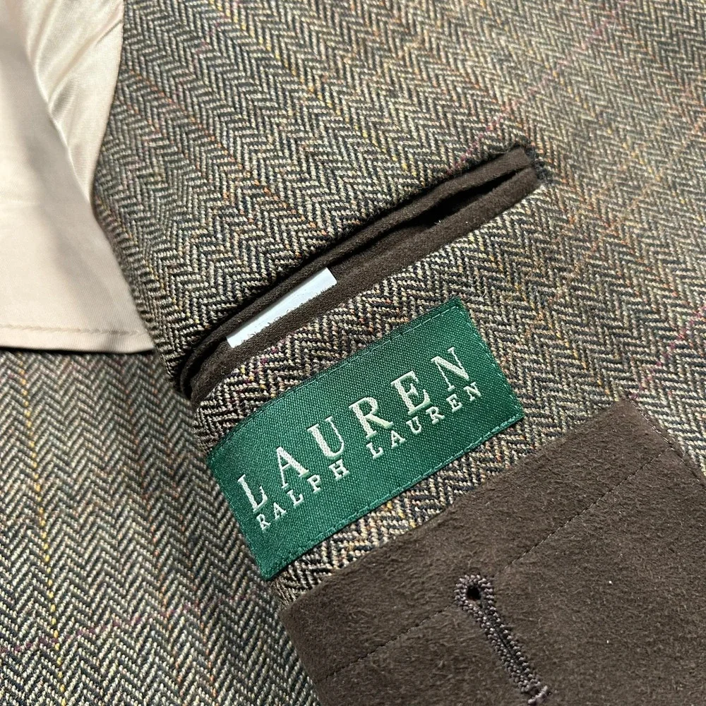 Lauren Ralph Lauren Blazer 48R Brown Herringbone Lambswool Sport Coat Tweed